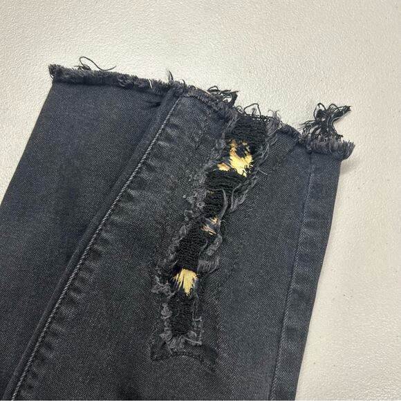 Judy Blue Black Denim Jeans Distressed Cheetah Print Skinny Fit Women Size 32 - Picture 7 of 7